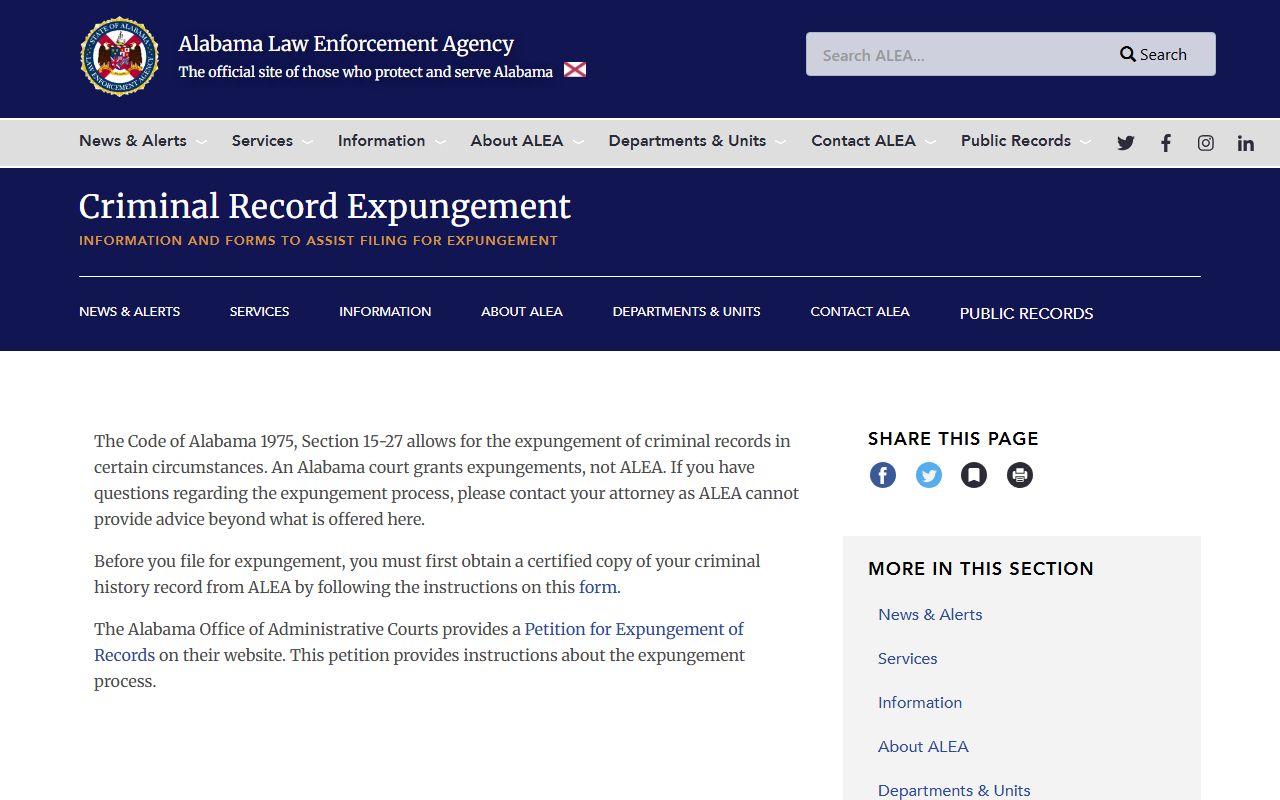 Winston County booking photos ALEA expungement information