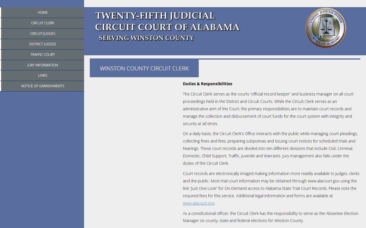 Winston County court records Circuit Clerk page